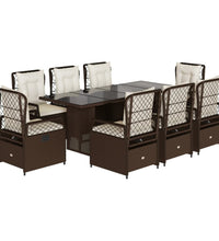9-tlg. Garten-Essgruppe mit Kissen Braun Poly Rattan