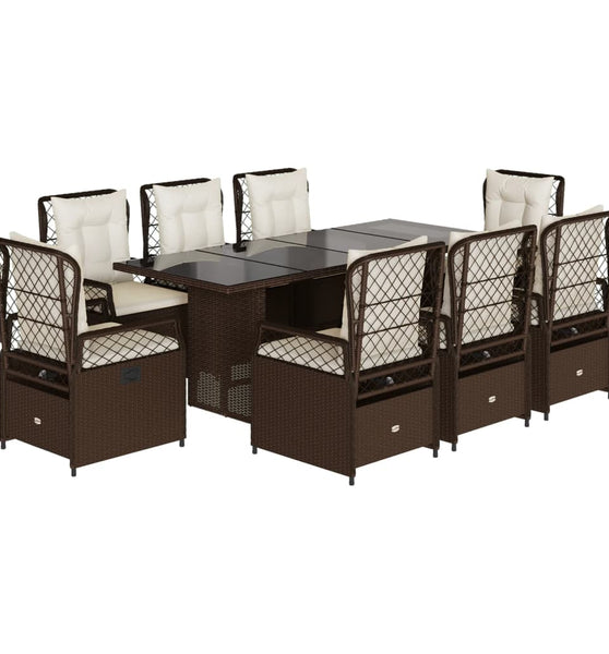 9-tlg. Garten-Essgruppe mit Kissen Braun Poly Rattan