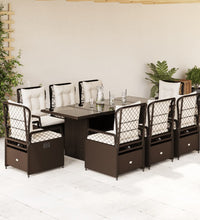 9-tlg. Garten-Essgruppe mit Kissen Braun Poly Rattan