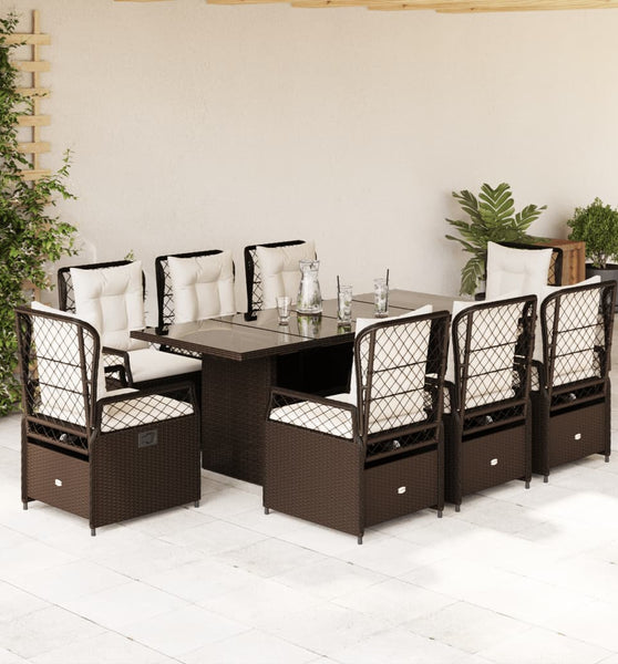 9-tlg. Garten-Essgruppe mit Kissen Braun Poly Rattan