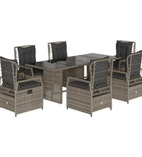 7-tlg. Garten-Essgruppe mit Kissen Grau Poly Rattan