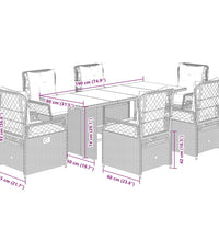 7-tlg. Garten-Essgruppe mit Kissen Grau Poly Rattan