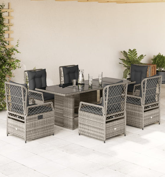 7-tlg. Garten-Essgruppe mit Kissen Grau Poly Rattan