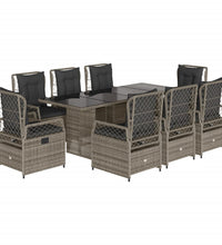 9-tlg. Garten-Essgruppe mit Kissen Grau Poly Rattan