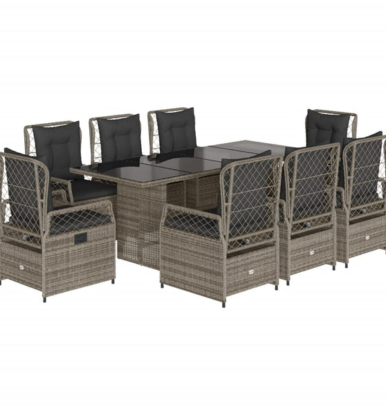 9-tlg. Garten-Essgruppe mit Kissen Grau Poly Rattan