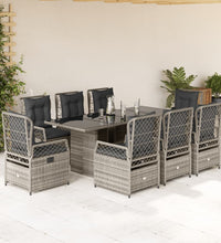 9-tlg. Garten-Essgruppe mit Kissen Grau Poly Rattan