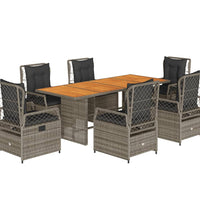 7-tlg. Garten-Essgruppe mit Kissen Grau Poly Rattan