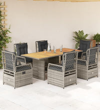 7-tlg. Garten-Essgruppe mit Kissen Grau Poly Rattan