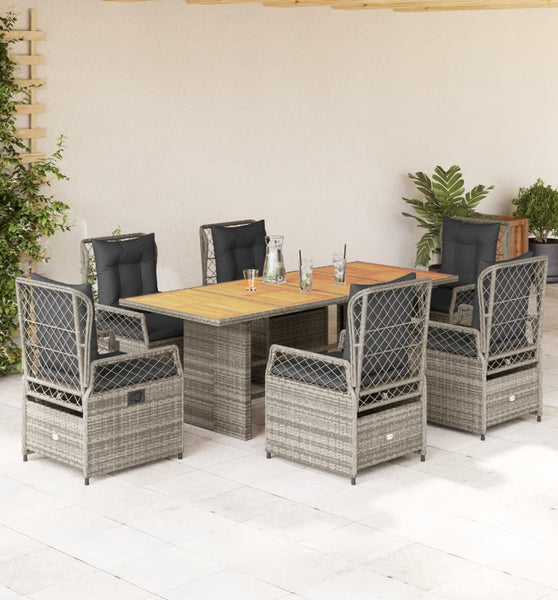 7-tlg. Garten-Essgruppe mit Kissen Grau Poly Rattan