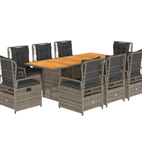 9-tlg. Garten-Essgruppe mit Kissen Grau Poly Rattan
