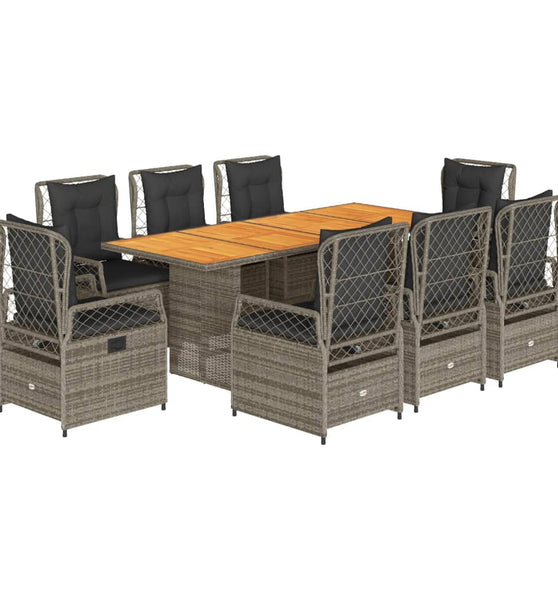 9-tlg. Garten-Essgruppe mit Kissen Grau Poly Rattan