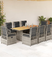 9-tlg. Garten-Essgruppe mit Kissen Grau Poly Rattan