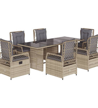 7-tlg. Garten-Essgruppe mit Kissen Beige Poly Rattan