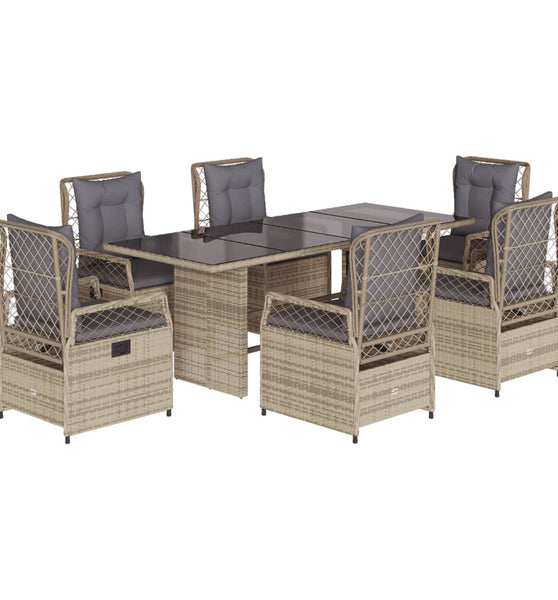 7-tlg. Garten-Essgruppe mit Kissen Beige Poly Rattan