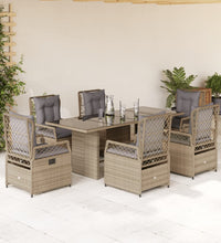 7-tlg. Garten-Essgruppe mit Kissen Beige Poly Rattan