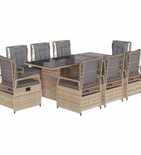 9-tlg. Garten-Essgruppe mit Kissen Beige Poly Rattan