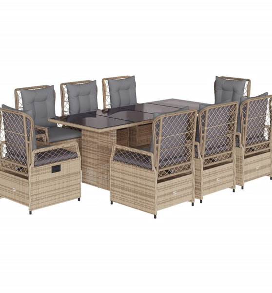 9-tlg. Garten-Essgruppe mit Kissen Beige Poly Rattan