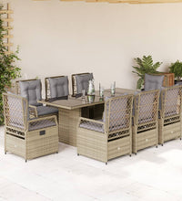 9-tlg. Garten-Essgruppe mit Kissen Beige Poly Rattan