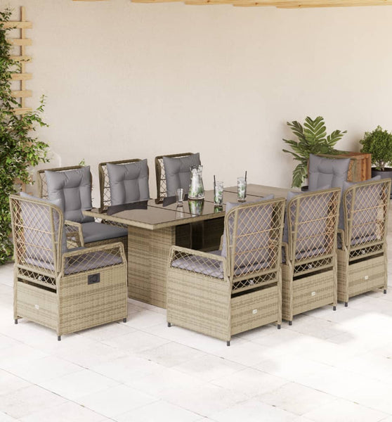 9-tlg. Garten-Essgruppe mit Kissen Beige Poly Rattan