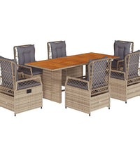 7-tlg. Garten-Essgruppe mit Kissen Beige Poly Rattan