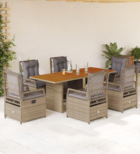 7-tlg. Garten-Essgruppe mit Kissen Beige Poly Rattan