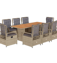 9-tlg. Garten-Essgruppe mit Kissen Beige Poly Rattan