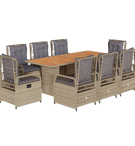 9-tlg. Garten-Essgruppe mit Kissen Beige Poly Rattan