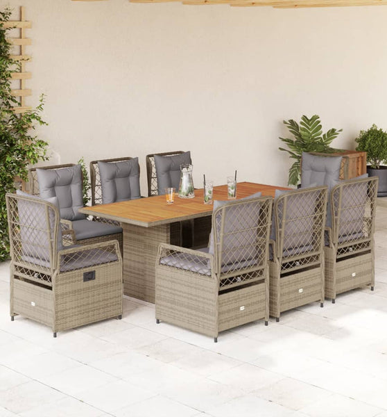 9-tlg. Garten-Essgruppe mit Kissen Beige Poly Rattan