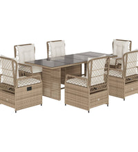 7-tlg. Garten-Essgruppe mit Kissen Beige Poly Rattan