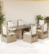7-tlg. Garten-Essgruppe mit Kissen Beige Poly Rattan