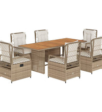 7-tlg. Garten-Essgruppe mit Kissen Beige Poly Rattan