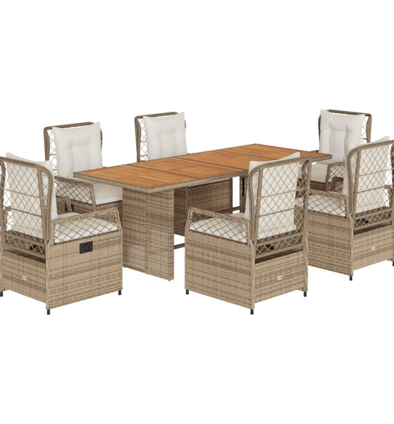 7-tlg. Garten-Essgruppe mit Kissen Beige Poly Rattan