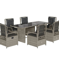 7-tlg. Garten-Essgruppe mit Kissen Hellgrau Poly Rattan