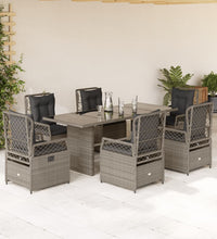 7-tlg. Garten-Essgruppe mit Kissen Hellgrau Poly Rattan