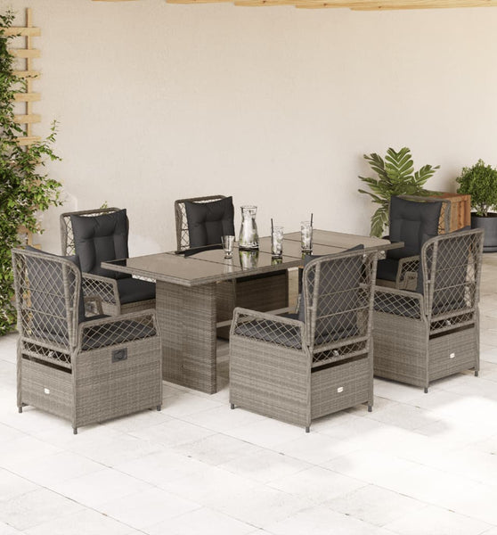 7-tlg. Garten-Essgruppe mit Kissen Hellgrau Poly Rattan
