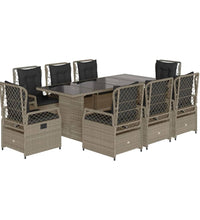 9-tlg. Garten-Essgruppe mit Kissen Hellgrau Poly Rattan