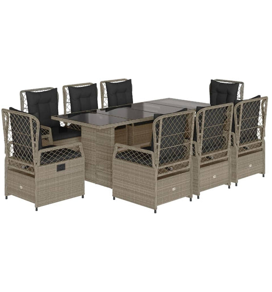 9-tlg. Garten-Essgruppe mit Kissen Hellgrau Poly Rattan