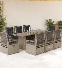 9-tlg. Garten-Essgruppe mit Kissen Hellgrau Poly Rattan