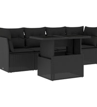 5-tlg. Garten-Sofagarnitur mit Kissen Schwarz Poly Rattan