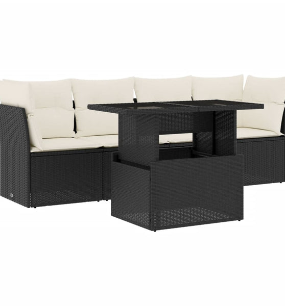 5-tlg. Garten-Sofagarnitur mit Kissen Schwarz Poly Rattan