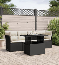 5-tlg. Garten-Sofagarnitur mit Kissen Schwarz Poly Rattan
