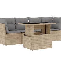 5-tlg. Garten-Sofagarnitur mit Kissen Beige Poly Rattan