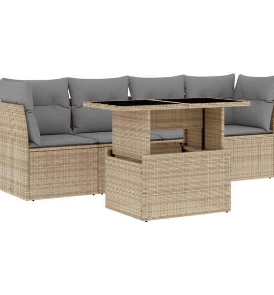 5-tlg. Garten-Sofagarnitur mit Kissen Beige Poly Rattan