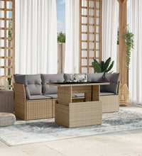 5-tlg. Garten-Sofagarnitur mit Kissen Beige Poly Rattan
