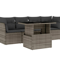 5-tlg. Garten-Sofagarnitur mit Kissen Grau Poly Rattan
