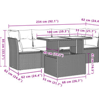 5-tlg. Garten-Sofagarnitur mit Kissen Grau Poly Rattan