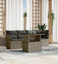5-tlg. Garten-Sofagarnitur mit Kissen Grau Poly Rattan