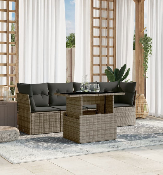 5-tlg. Garten-Sofagarnitur mit Kissen Grau Poly Rattan