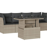 5-tlg. Garten-Sofagarnitur mit Kissen Hellgrau Poly Rattan