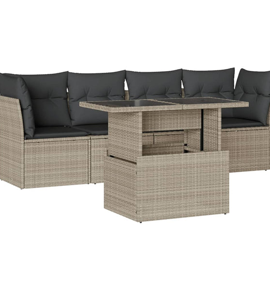 5-tlg. Garten-Sofagarnitur mit Kissen Hellgrau Poly Rattan